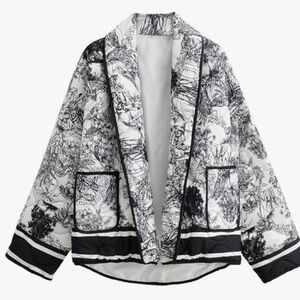 Chic Nation Monochrome Floral puffer cardigan Blazer